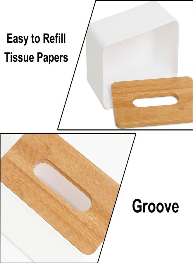 Xpandio Bamboo Cover Plastic Tissue Box Holder | Tissue Paper Holder Box Case | Tissue Holder Dispenser Organizer for Car Decor Home, 21x12.5x9.5 cm - Image 4
